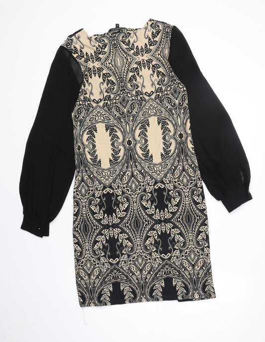 Debenhams Womens Black Geometric Polyester A-Line Size 12 Round Neck Pullover