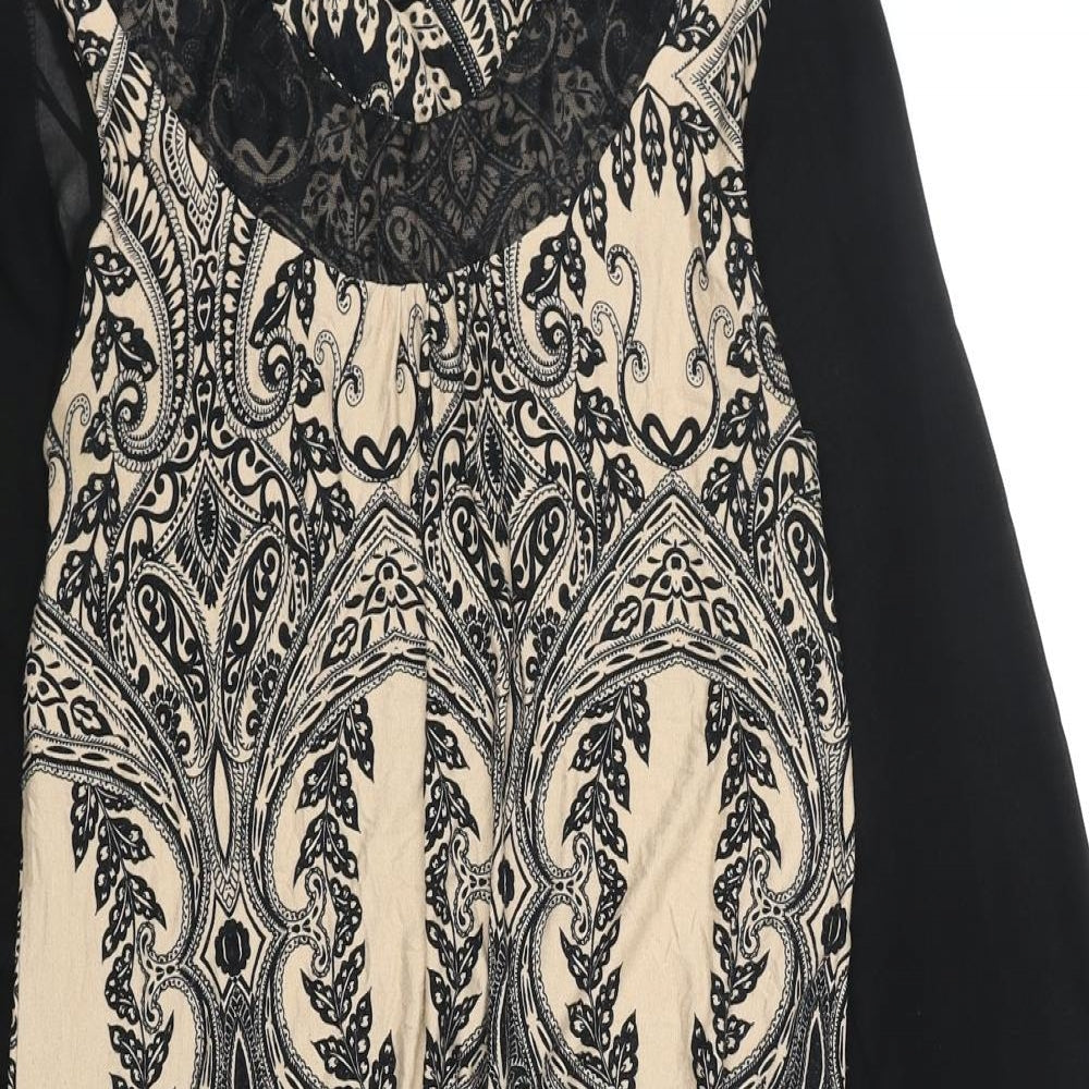 Debenhams Womens Black Geometric Polyester A-Line Size 12 Round Neck Pullover