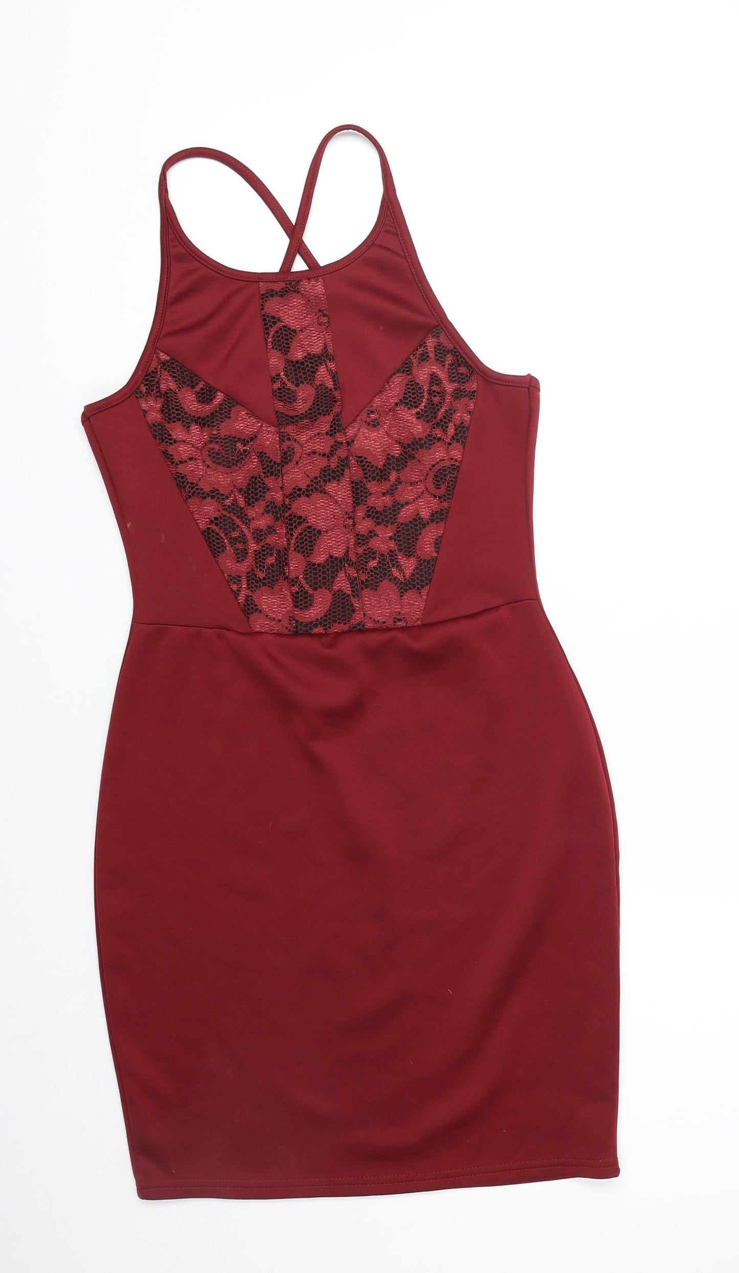 Boohoo Womens Red Floral Polyester Bodycon Size 10 Round Neck Pullover