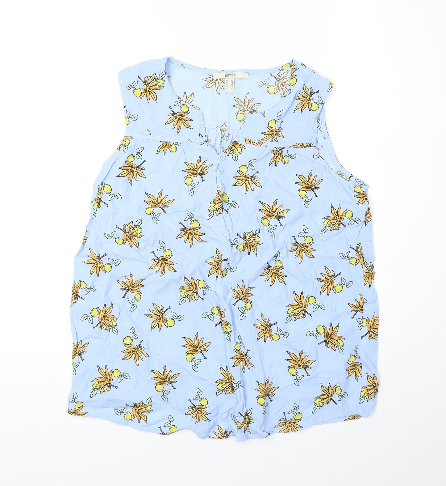 Esprit Womens Blue Geometric Polyester Basic Blouse Size 8 V-Neck