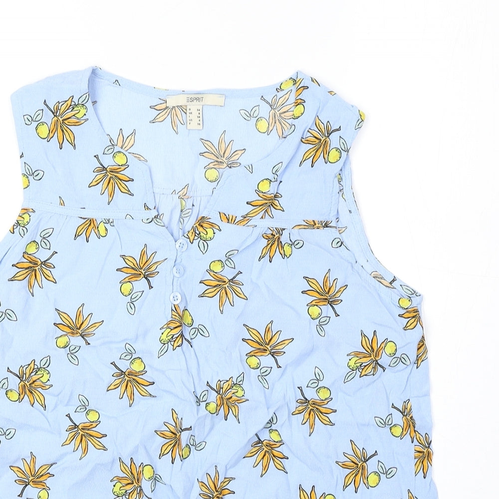 Esprit Womens Blue Geometric Polyester Basic Blouse Size 8 V-Neck