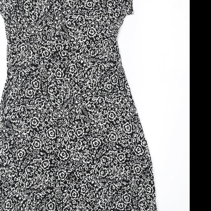 F&F Womens Black Floral Viscose Fit & Flare Size 8 V-Neck Pullover