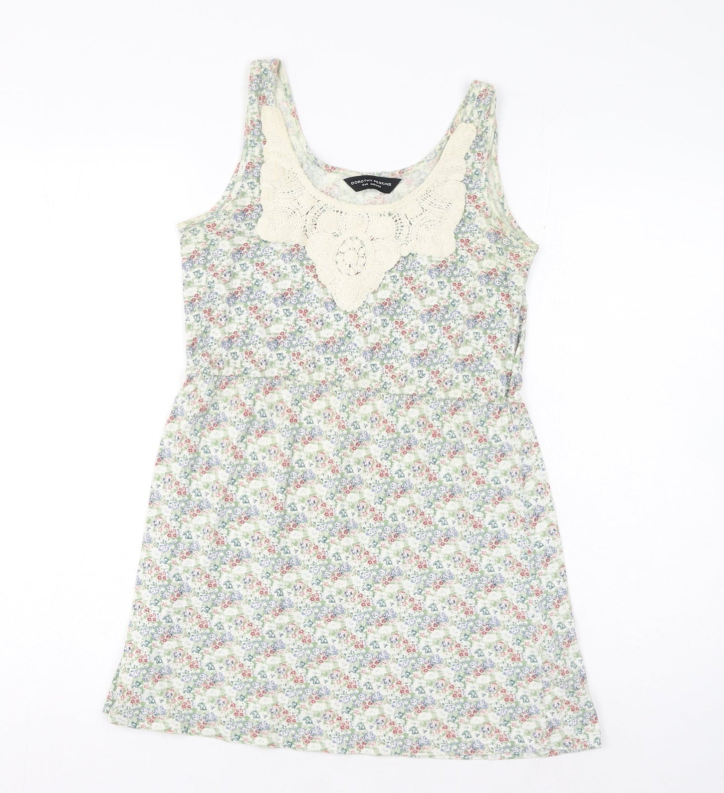 Dorothy Perkins Womens Green Floral Cotton Tank Dress Size 6 Scoop Neck Pullover