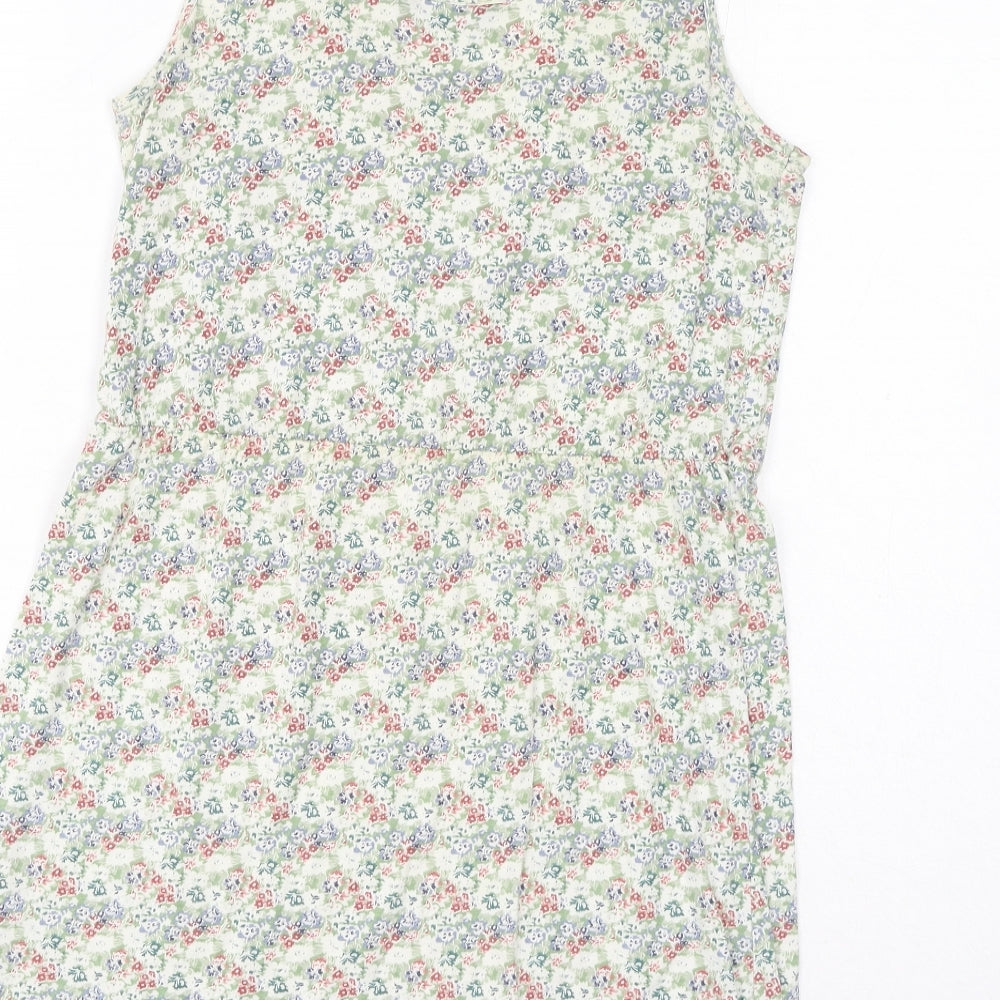 Dorothy Perkins Womens Green Floral Cotton Tank Dress Size 6 Scoop Neck Pullover