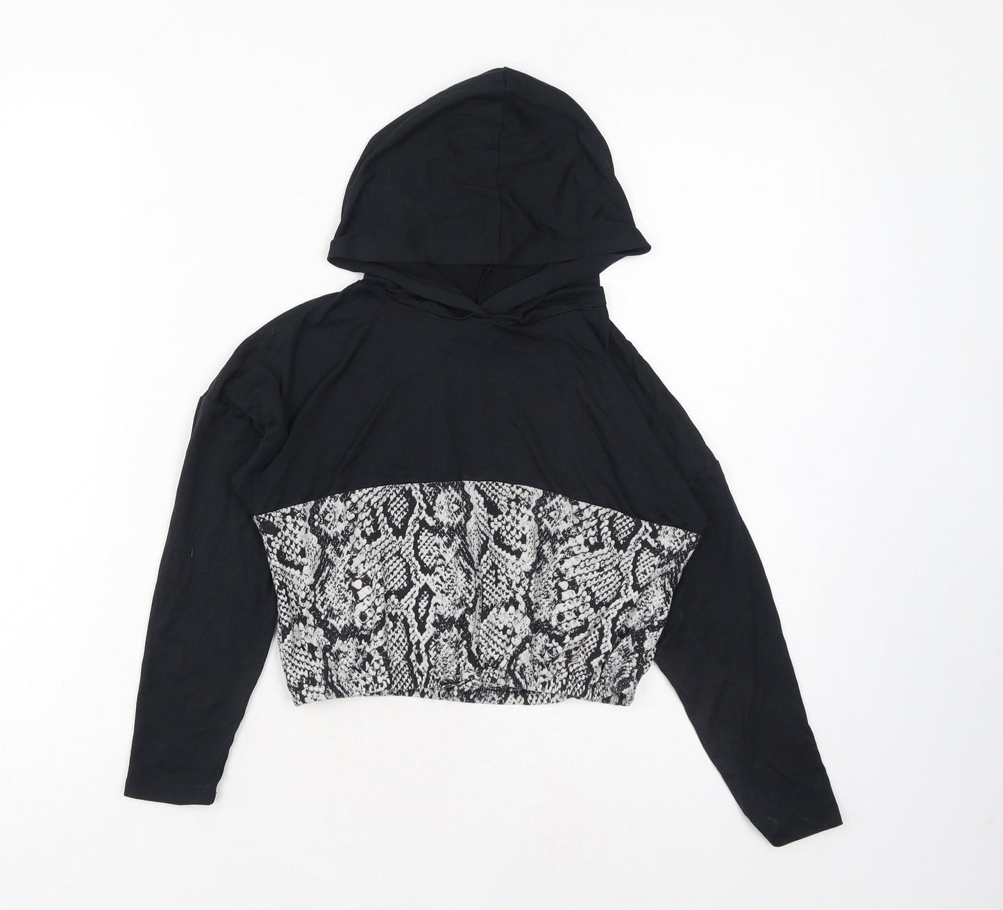 Matalan Girls Black Animal Print Polyester Pullover Hoodie Size 9 Years Pullover - Cropped Snake Skin Print