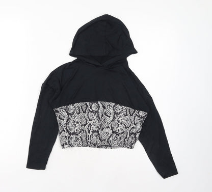Matalan Girls Black Animal Print Polyester Pullover Hoodie Size 9 Years Pullover - Cropped Snake Skin Print