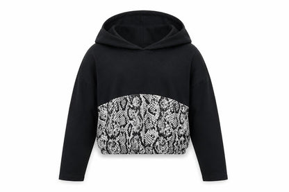 Matalan Girls Black Animal Print Polyester Pullover Hoodie Size 9 Years Pullover - Cropped Snake Skin Print