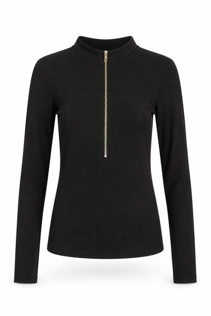 Monica Geuze Womens Black Polyester Basic Blouse Size XS Round Neck