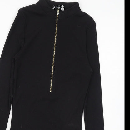 Monica Geuze Womens Black Polyester Basic Blouse Size XS Round Neck