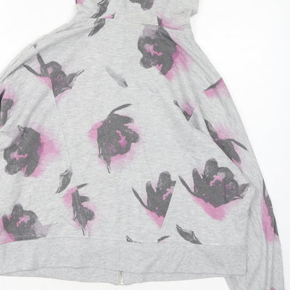 H&M Womens Grey Floral Cotton Full Zip Hoodie Size XS Zip - Cropped
