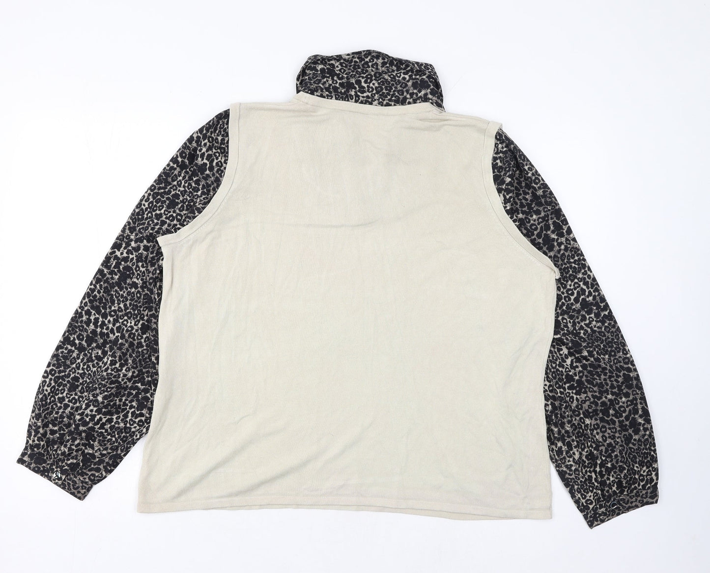 Punt Roma Womens Beige Collared Animal Print Acrylic Pullover Jumper Size XL - Leopard Print 2 in 1 Shift