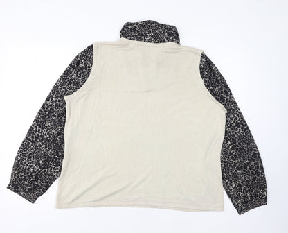 Punt Roma Womens Beige Collared Animal Print Acrylic Pullover Jumper Size XL - Leopard Print 2 in 1 Shift