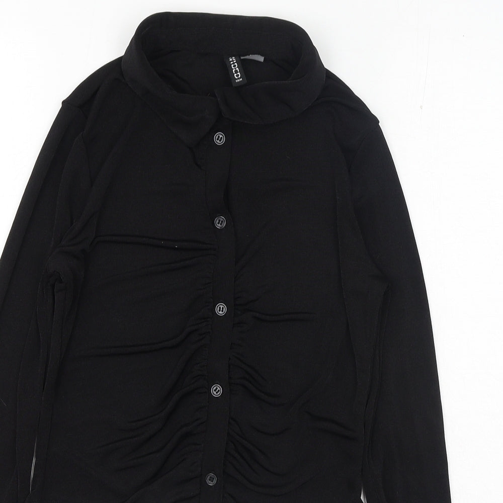 Womens UK Size S H&M Black Basic Button-Up