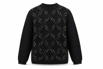 Norton McNaughton Womens Black Round Neck Geometric Ramie Pullover Jumper Size M