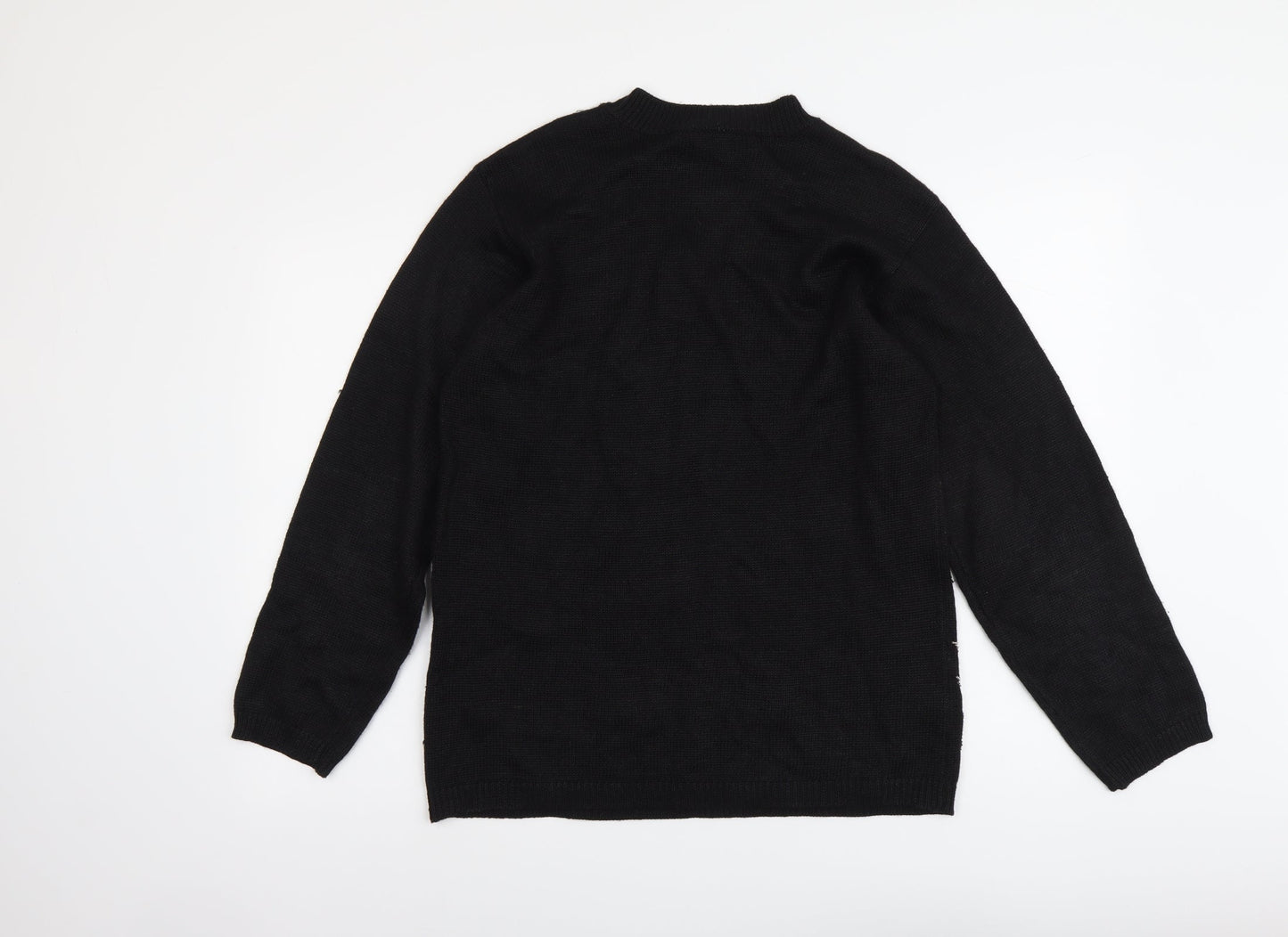 Norton McNaughton Womens Black Round Neck Geometric Ramie Pullover Jumper Size M