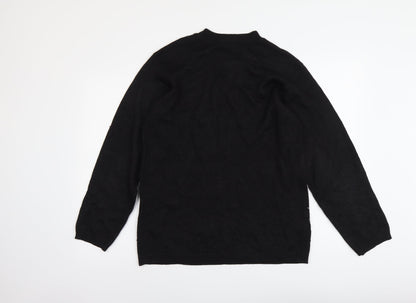 Norton McNaughton Womens Black Round Neck Geometric Ramie Pullover Jumper Size M