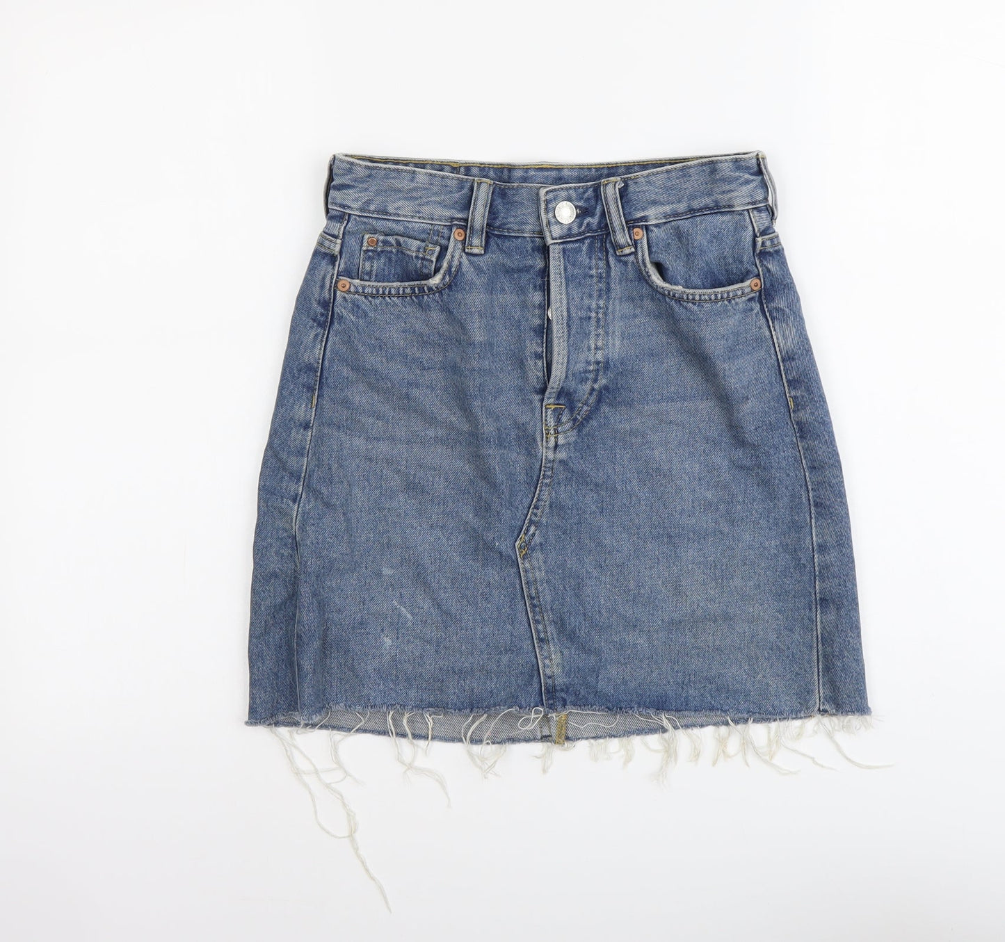 H&M Womens Blue Cotton Straight & Pencil Skirt Size XS Button