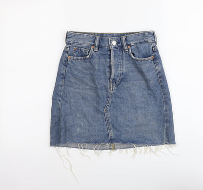 H&M Womens Blue Cotton Straight & Pencil Skirt Size XS Button