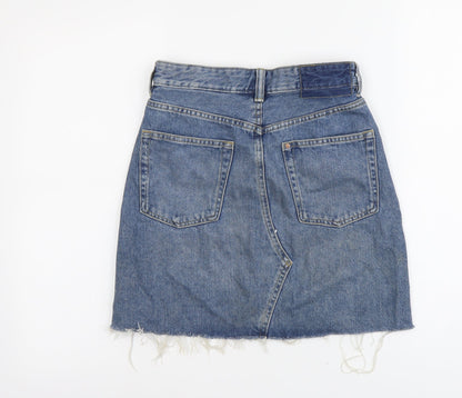 H&M Womens Blue Cotton Straight & Pencil Skirt Size XS Button