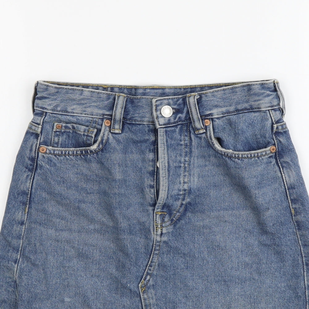 H&M Womens Blue Cotton Straight & Pencil Skirt Size XS Button