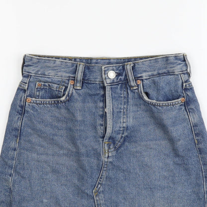 H&M Womens Blue Cotton Straight & Pencil Skirt Size XS Button