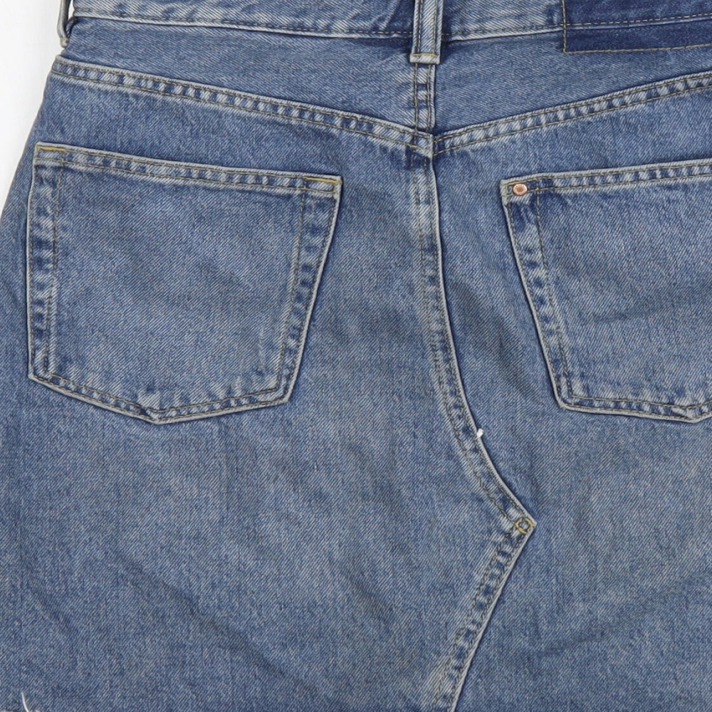 H&M Womens Blue Cotton Straight & Pencil Skirt Size XS Button