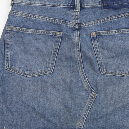 H&M Womens Blue Cotton Straight & Pencil Skirt Size XS Button