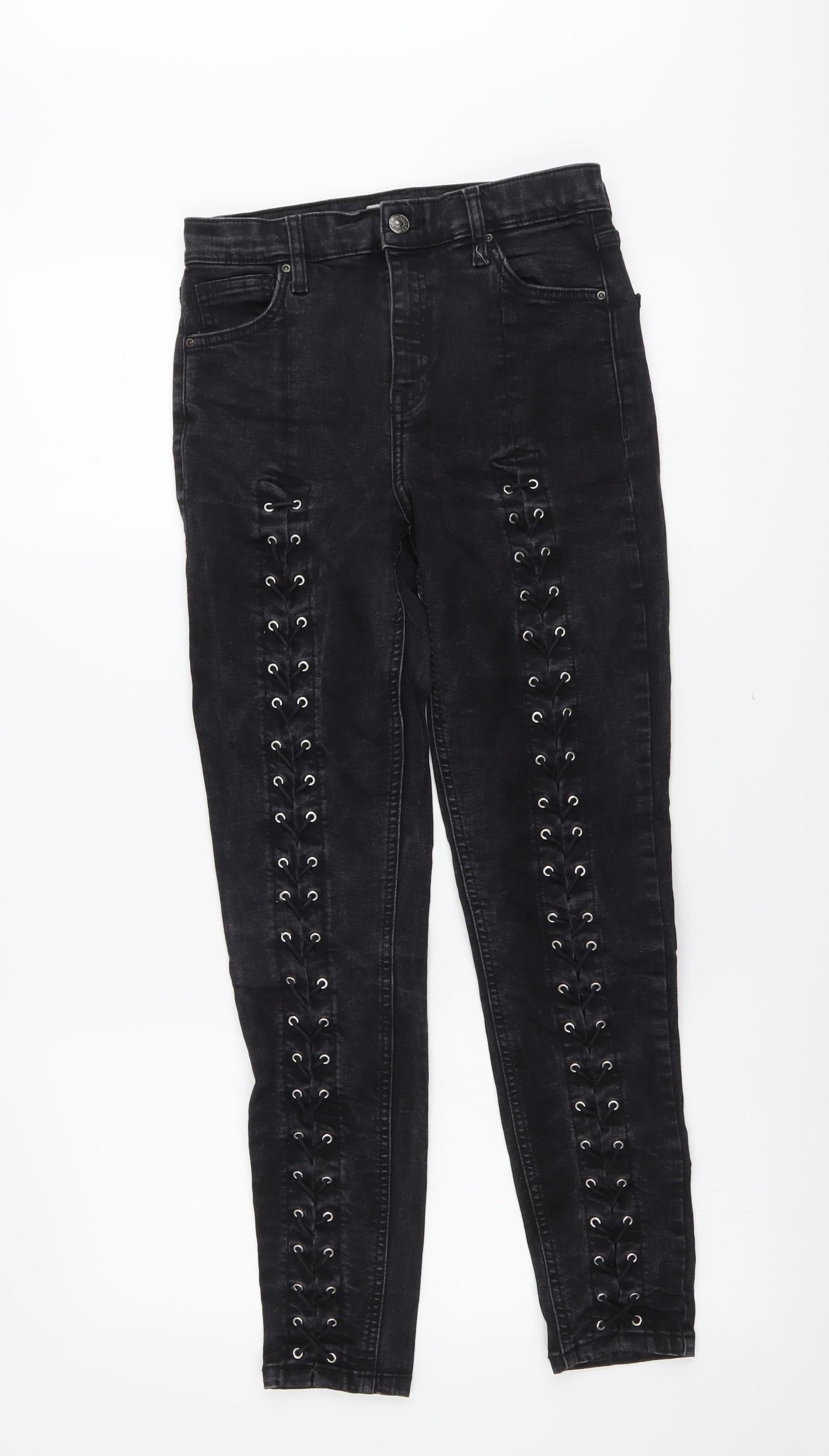 Topshop Womens Grey Cotton Skinny Jeans Size 28 in L27 in Regular Button