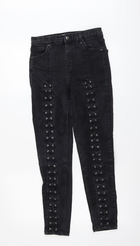 Topshop Womens Grey Cotton Skinny Jeans Size 28 in L27 in Regular Button
