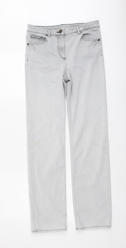 Per Una Womens Grey Cotton Straight Jeans Size 28 in L30 in Regular Button