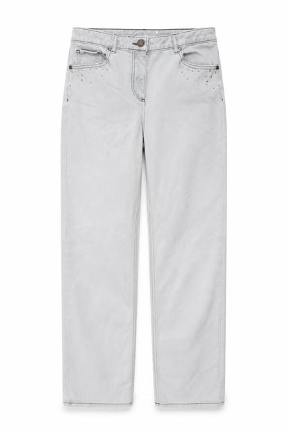 Per Una Womens Grey Cotton Straight Jeans Size 28 in L30 in Regular Button