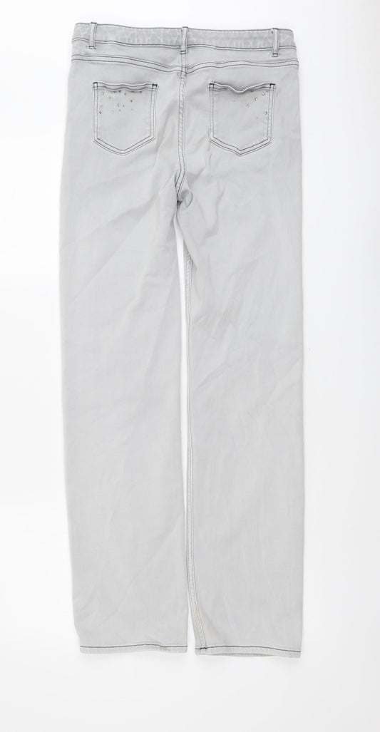 Per Una Womens Grey Cotton Straight Jeans Size 28 in L30 in Regular Button