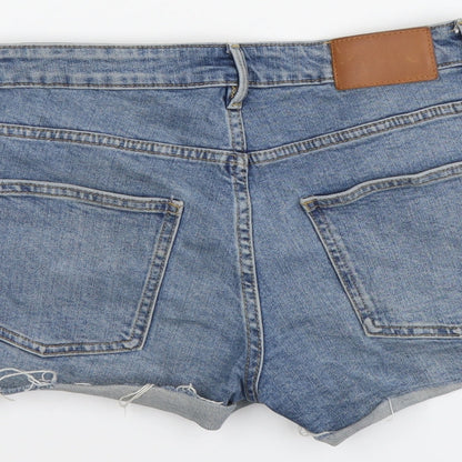 H&M Womens Blue Cotton Cut-Off Shorts Size S L3 in Regular Button