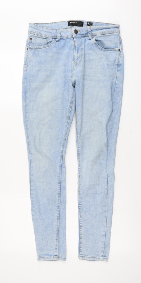 Bershka Mens Blue Cotton Skinny Jeans Size L L29 in Regular Button