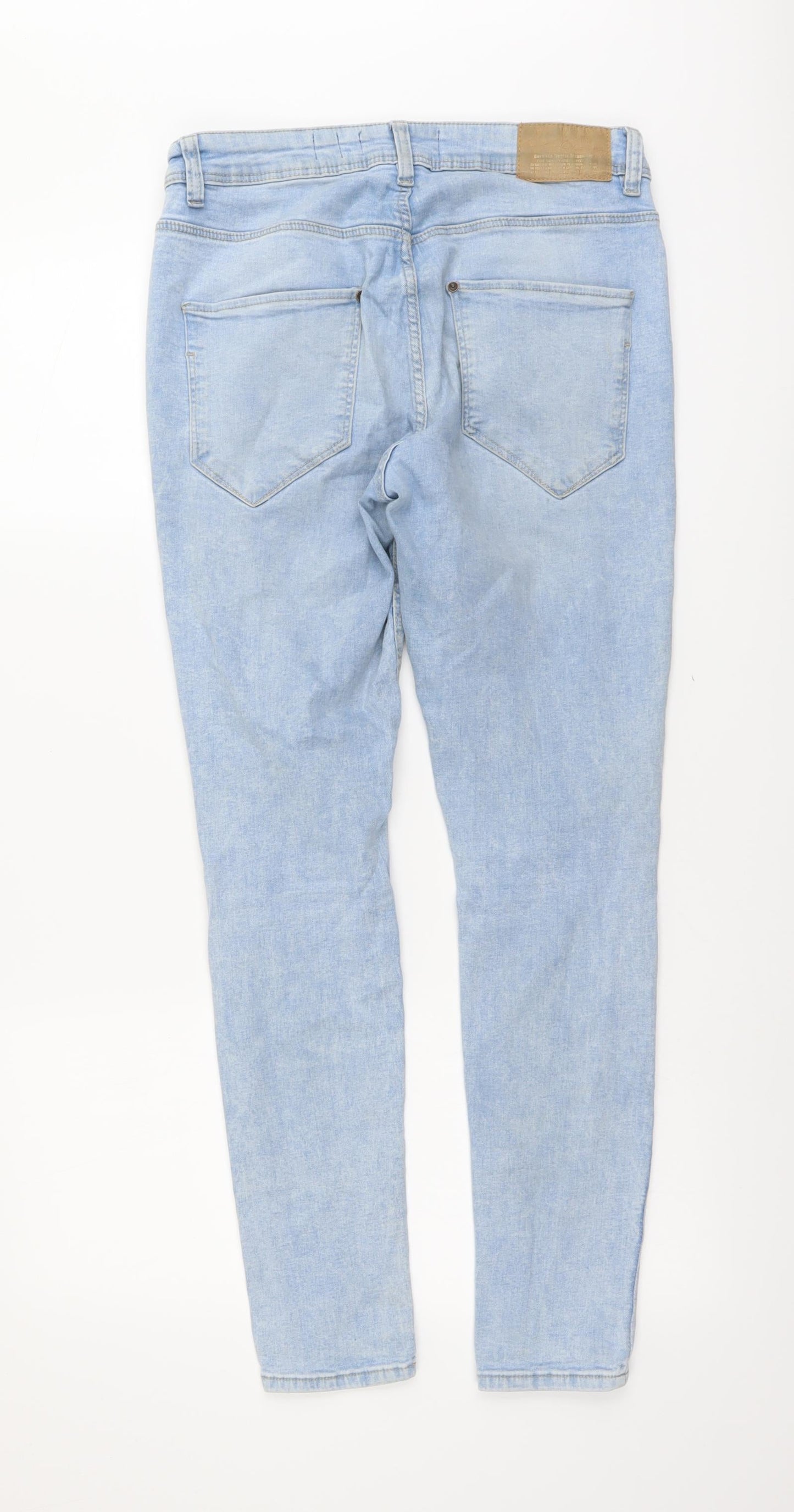 Bershka Mens Blue Cotton Skinny Jeans Size L L29 in Regular Button