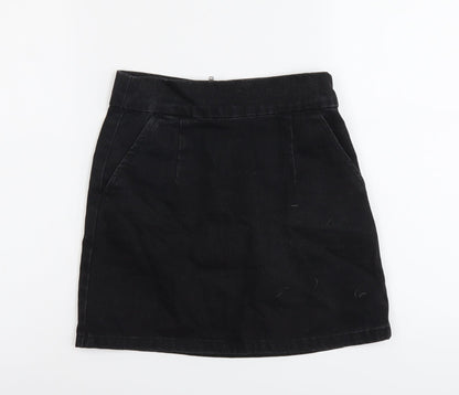 Topshop Womens Black Cotton Straight & Pencil Skirt Size 25 in Zip