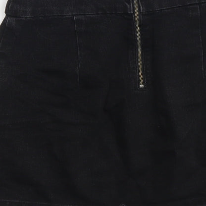 Topshop Womens Black Cotton Straight & Pencil Skirt Size 25 in Zip
