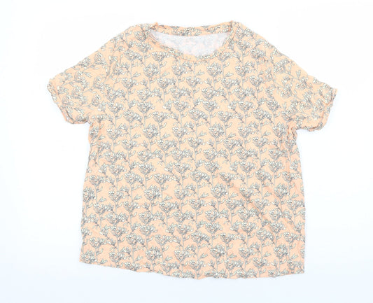 TU Womens Orange Floral Viscose Basic T-Shirt Size 16 Scoop Neck