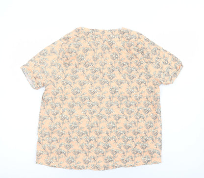 TU Womens Orange Floral Viscose Basic T-Shirt Size 16 Scoop Neck
