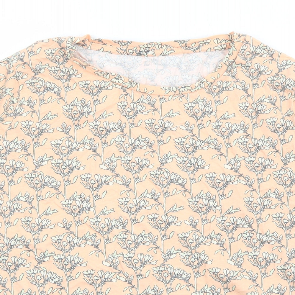 TU Womens Orange Floral Viscose Basic T-Shirt Size 16 Scoop Neck
