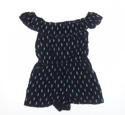 Oasis Womens Blue Geometric Viscose Playsuit One-Piece Size M Pullover - Sea Horse