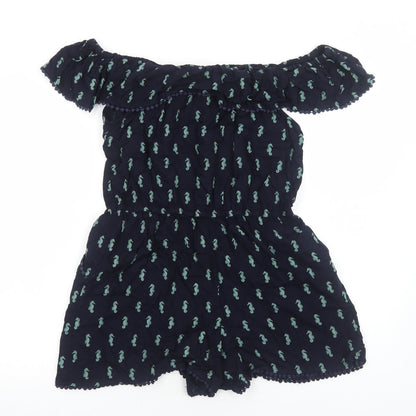 Oasis Womens Blue Geometric Viscose Playsuit One-Piece Size M Pullover - Sea Horse