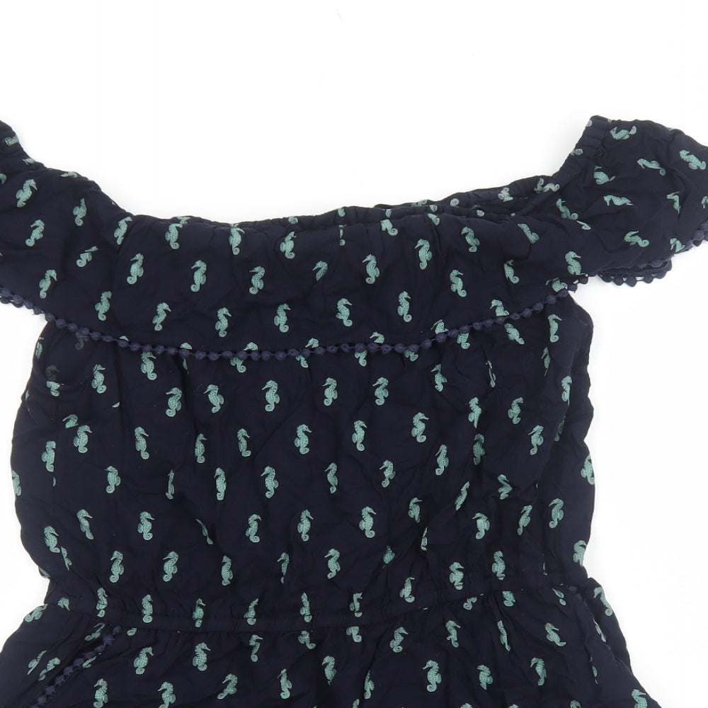 Oasis Womens Blue Geometric Viscose Playsuit One-Piece Size M Pullover - Sea Horse