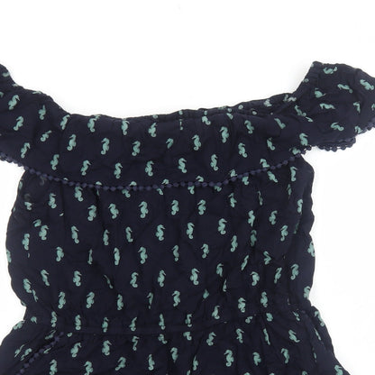 Oasis Womens Blue Geometric Viscose Playsuit One-Piece Size M Pullover - Sea Horse