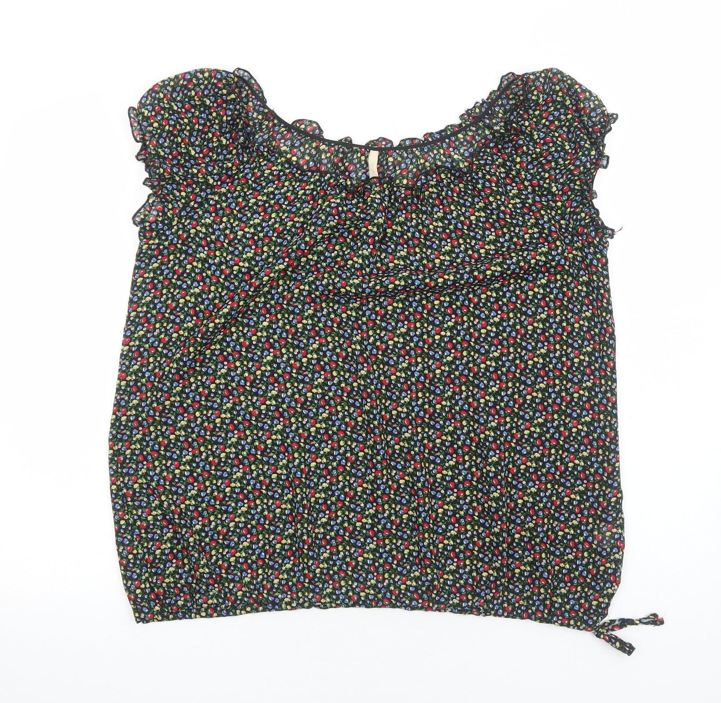 E-vie Womens Black Geometric Polyester Basic Blouse Size 16 Round Neck