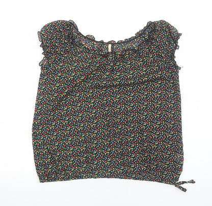 E-vie Womens Black Geometric Polyester Basic Blouse Size 16 Round Neck