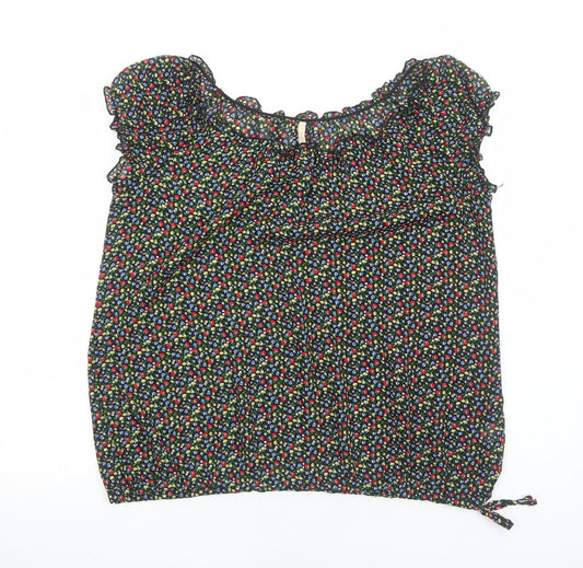 E-vie Womens Black Geometric Polyester Basic Blouse Size 16 Round Neck