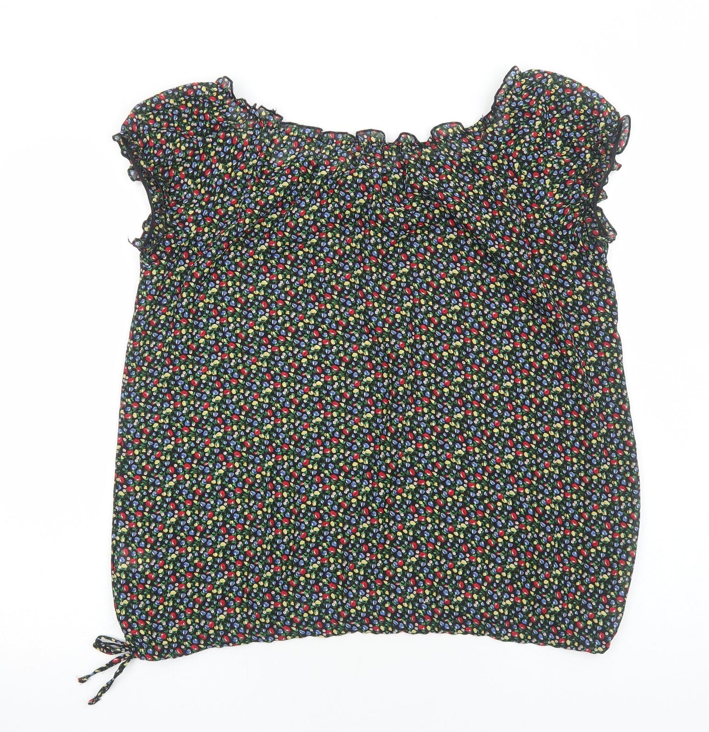 E-vie Womens Black Geometric Polyester Basic Blouse Size 16 Round Neck