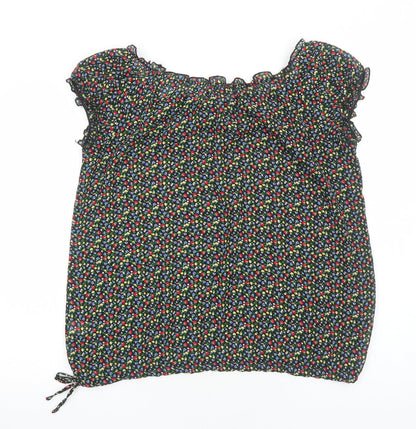 E-vie Womens Black Geometric Polyester Basic Blouse Size 16 Round Neck