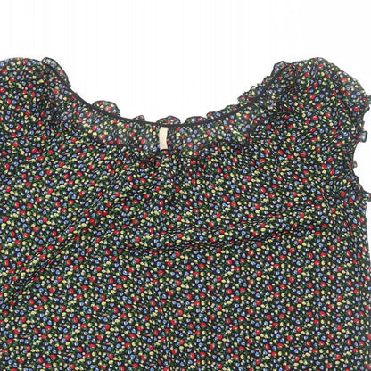 E-vie Womens Black Geometric Polyester Basic Blouse Size 16 Round Neck